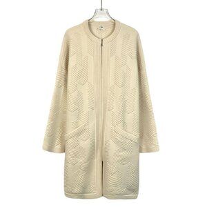 Hermès Cream Virgin Wool Zipper Knit Coat - Diamond Patterned Made In Italy Size